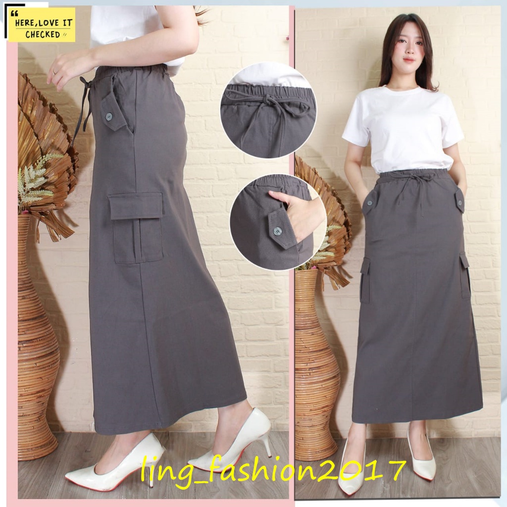 PREMIUM ROK CARGO WANITA PANJANG/ CARGO SKIRT WANITA SOFT JEANS/ ROK CARGO WANITA MELAR