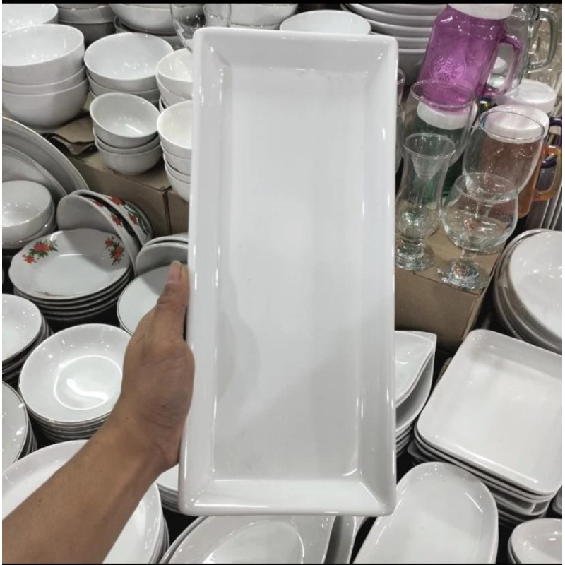 Piring saji persegi panjang blanc porcelain | piring kotak besar-kecil