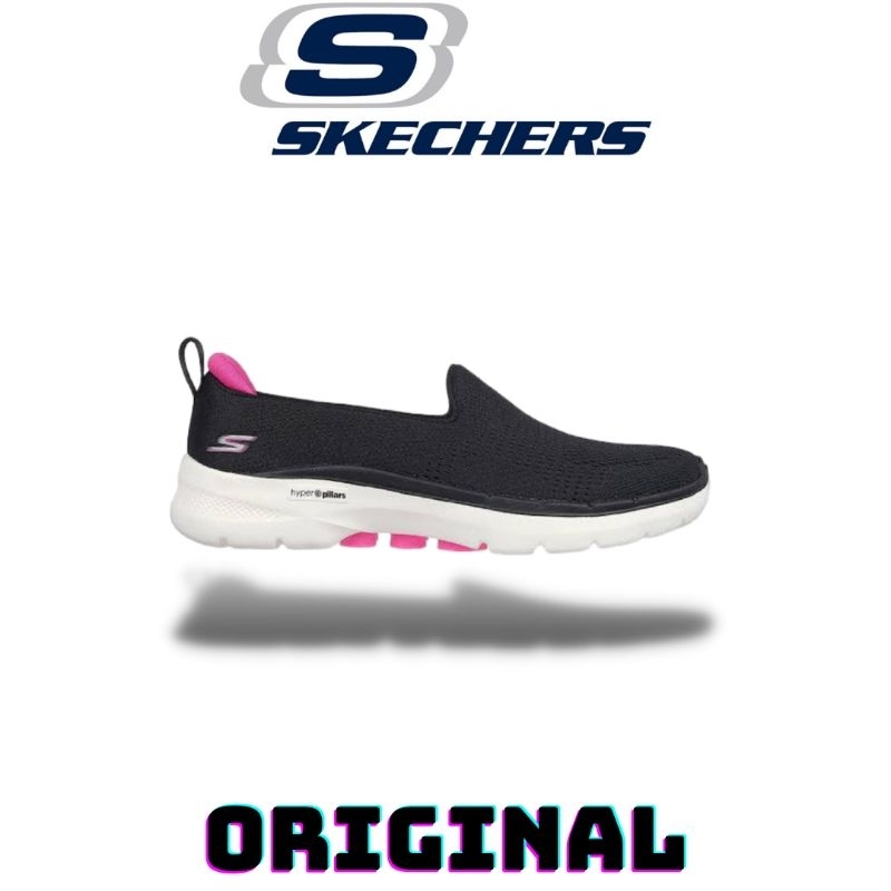 Sepatu Skechers Go Walk 6 Splash Black Women's ( 124571/BKHP ) Original