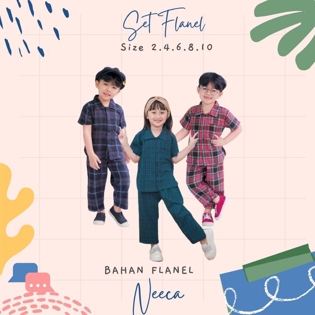 Setelan Flanel Anak Baju Anak Kemeja Setelan Bahan Katun Flanel Size 2 4 6 8 10 tahun