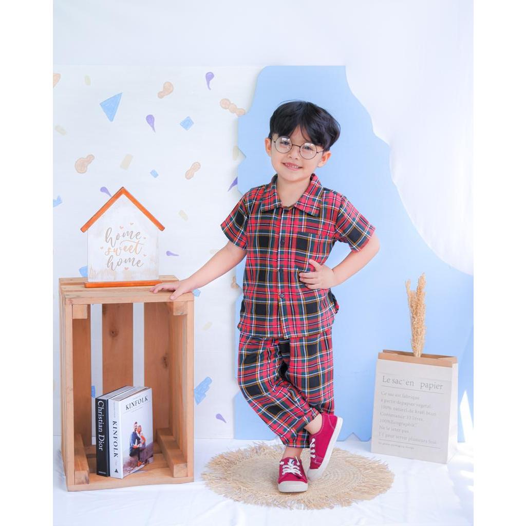 Setelan Flanel Anak Baju Anak Kemeja Setelan Bahan Katun Flanel Size 2 4 6 8 10 tahun