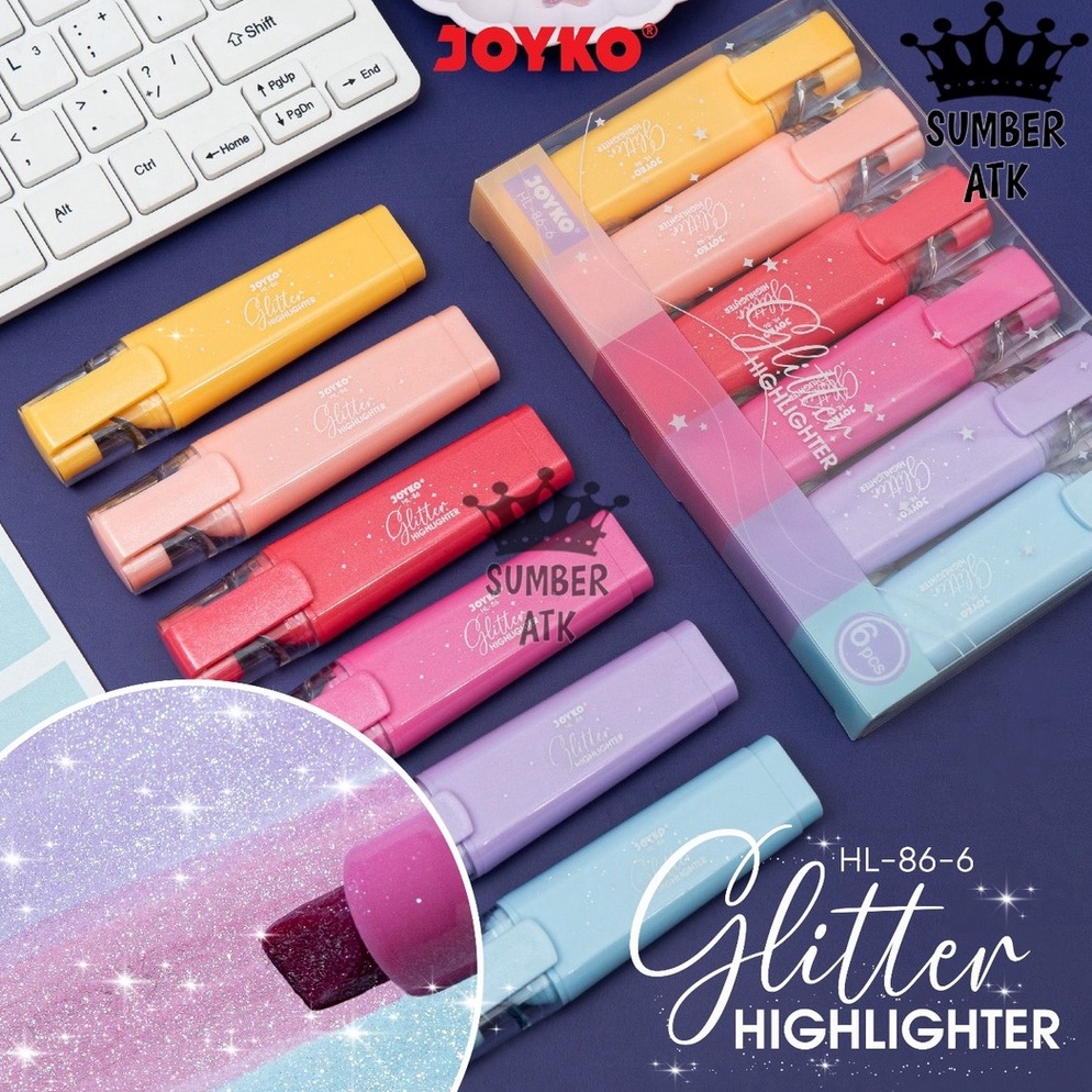 

ART S48Z Highlighter Penanda Berwarna Joyko HL866 Glitter Color 1 Set 6 Pcs
