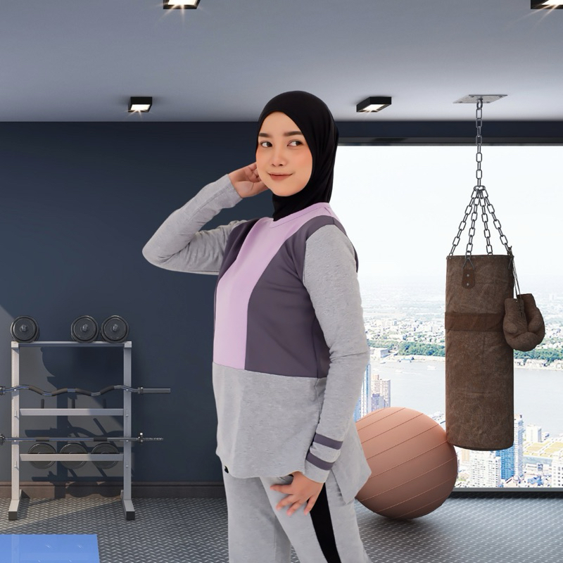 Dany Ungu (TOP ONLY), Baju Olahraga Muslimah, Baju Olahraga Wanita, Bahan Dryfit, Bahan Dri-fit, Baj