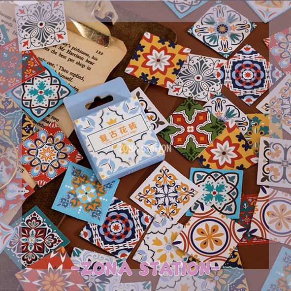 

[ZS] 46 PCS / Sticker Retro Tiles Decorating Journaling Scrapbook