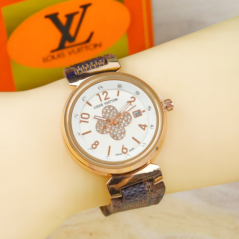Free Ongkir - Jam Tangan Wanita Lv9789Ui Tanggal Aktif Tali Kulit Free Box Original & Baterai Cadang