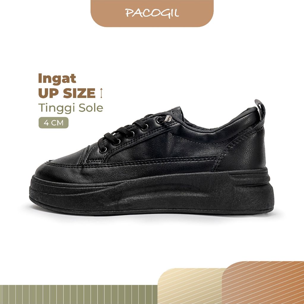 PACOGIL Emily Sepatu Sekolah Black and White Sneakers 1801