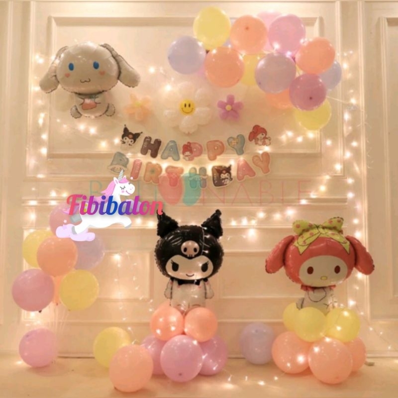 Paket Balon Ulang Tahun Tema Sanrio Led/Tema Kuromi /Dekorasi Ulang Tahun anak