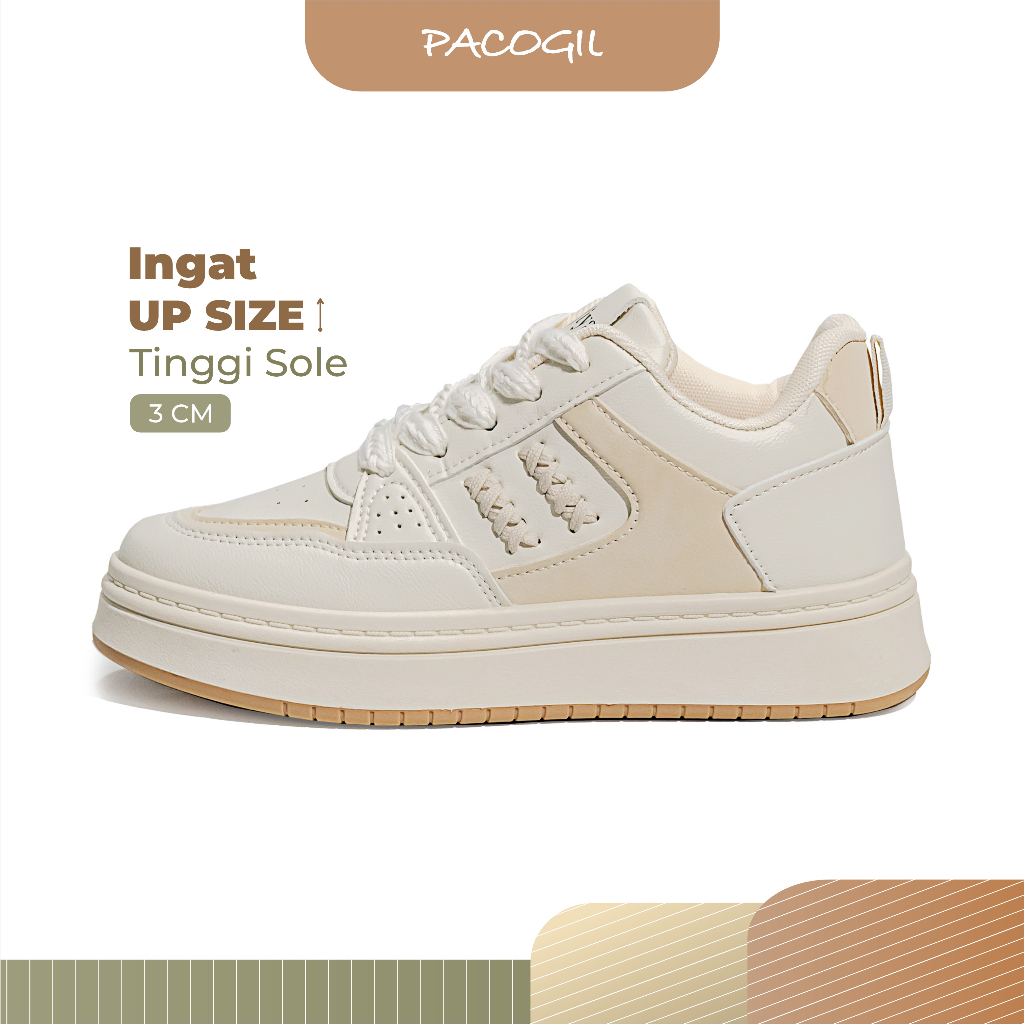 PACOGIL Olivia Sepatu Casual Wanita Cream Sneakers