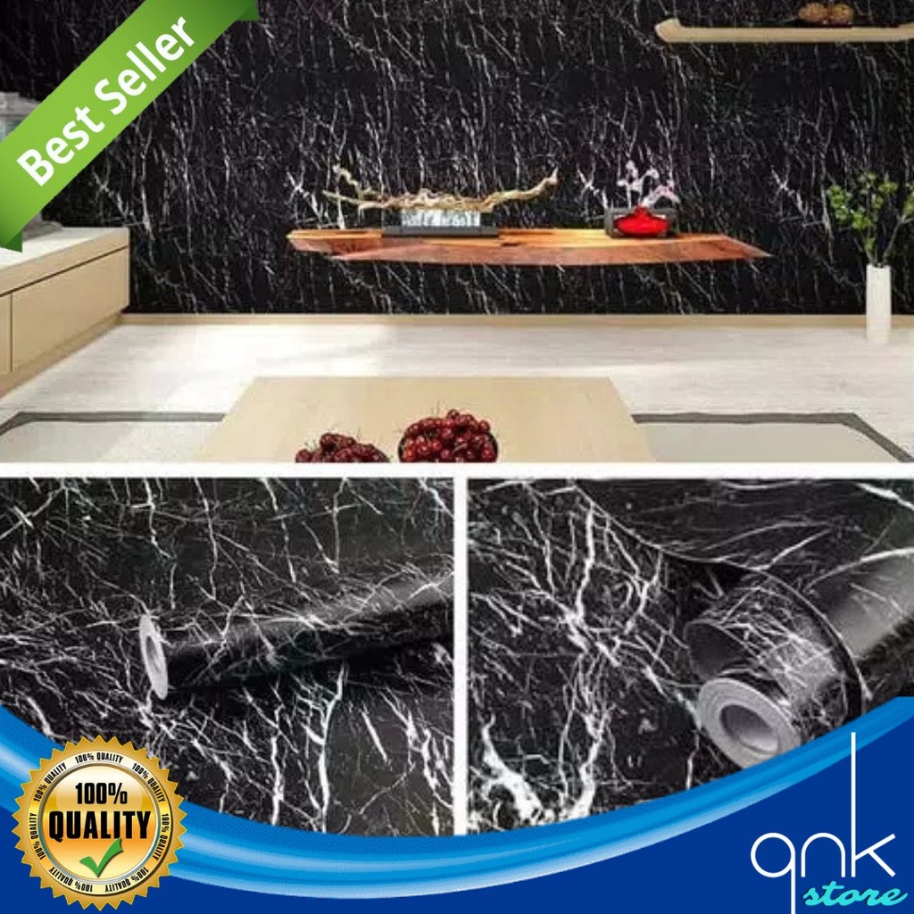 Wallpaper Dinding Motif Marmer 45cm x 10m Black Marmer Wallpaper Marmer Wallpaper Sticker Marmer Bla