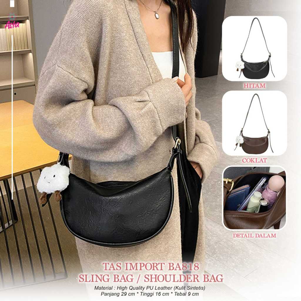 [ready bisa cod] tas import ba818 by asta /shoulder bag / sling bag / tas setengah lingkaran / tas s