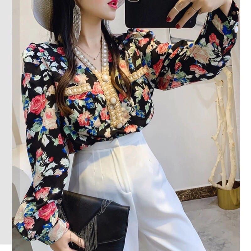 Blouse flower melody hitam atasan mewah