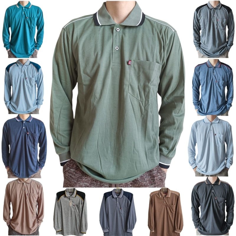 Kaos Kerah Orang tua lengan panjang / kaos Kerah Bapak Bapak Allsize XL