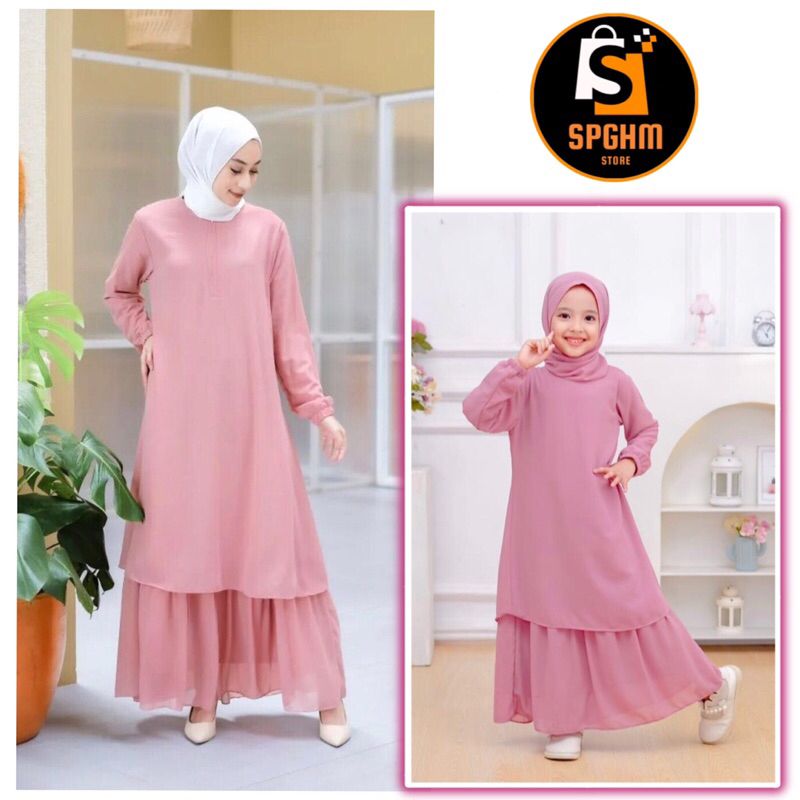 GAMIS MALAYSIA IBU DAN ANAK set pashmina(4th-12th) CERUTY BABYDOLL | gamis melayu ibu dan anak cerut
