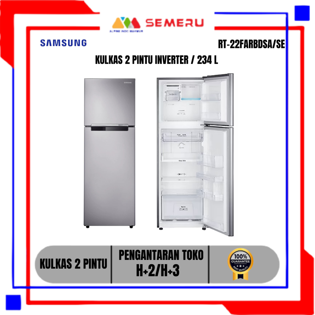 SAMSUNG KULKAS 2 PINTU INVERTER / 234 L RT-22FARBDSA/SE / RT-22FARBDB1/SE 234L (GREY) / RT-25FARBDSA