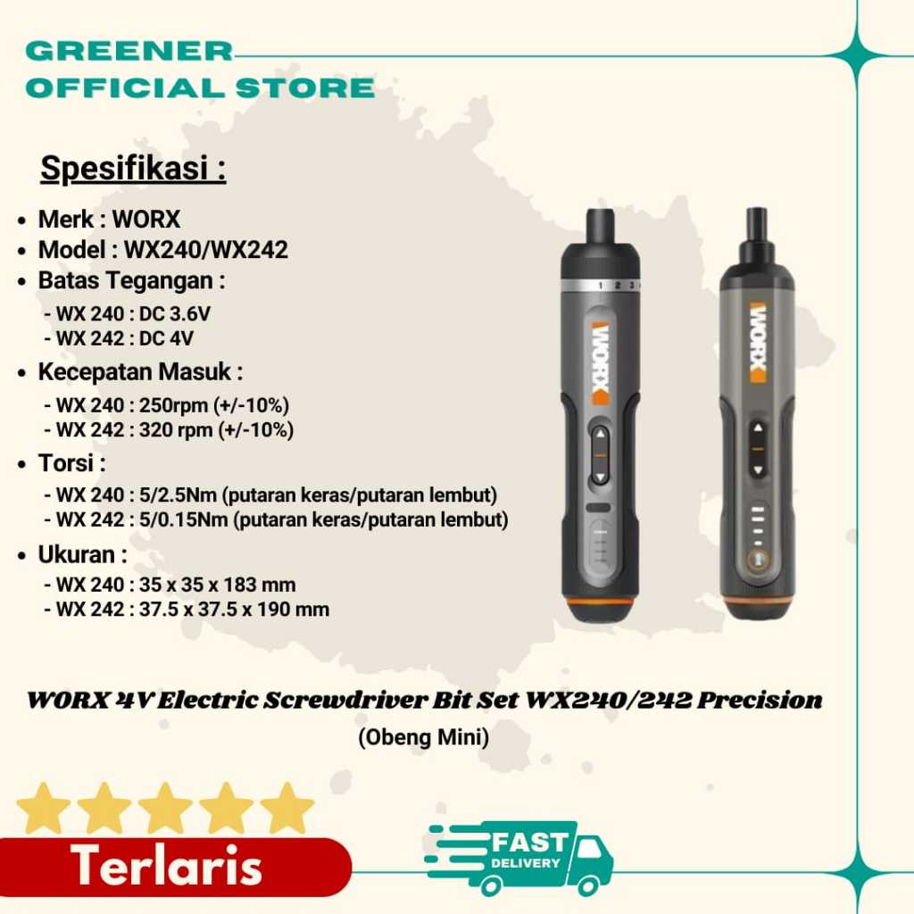 WORX 4V Electric Screwdriver Bit Set WX240/242 Precision - Obeng Mini