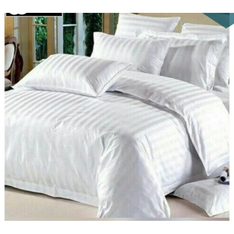 BIG SALE Bedcover set sprei putih garis bedcover set hotel