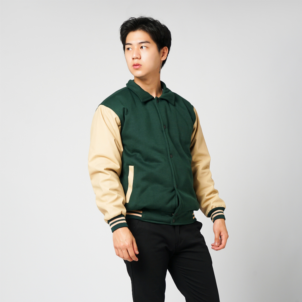 Jacket Bomber Varsity Polos Collar Fleece Premium