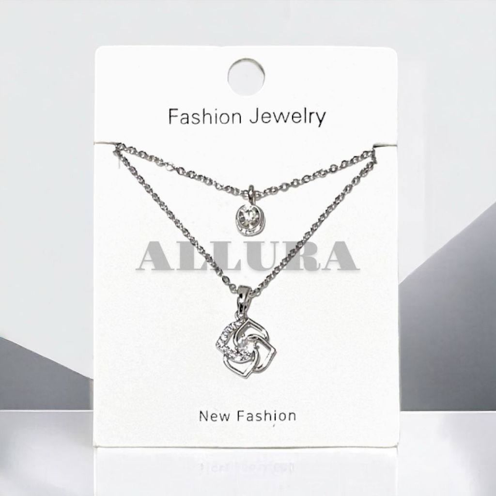 Kalung Wanita [7-1] - DOUBLE SILVER Titanium Fancy Quadruplet LOVE Simple Elegant Korean Fashion Sty