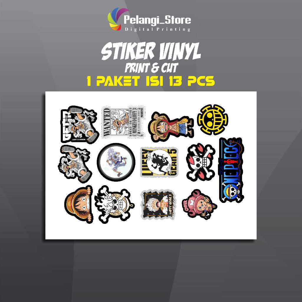 

Sticker Print cutt isi 13 pcs stiker vinyl one piece sticker glossy karakter one piece