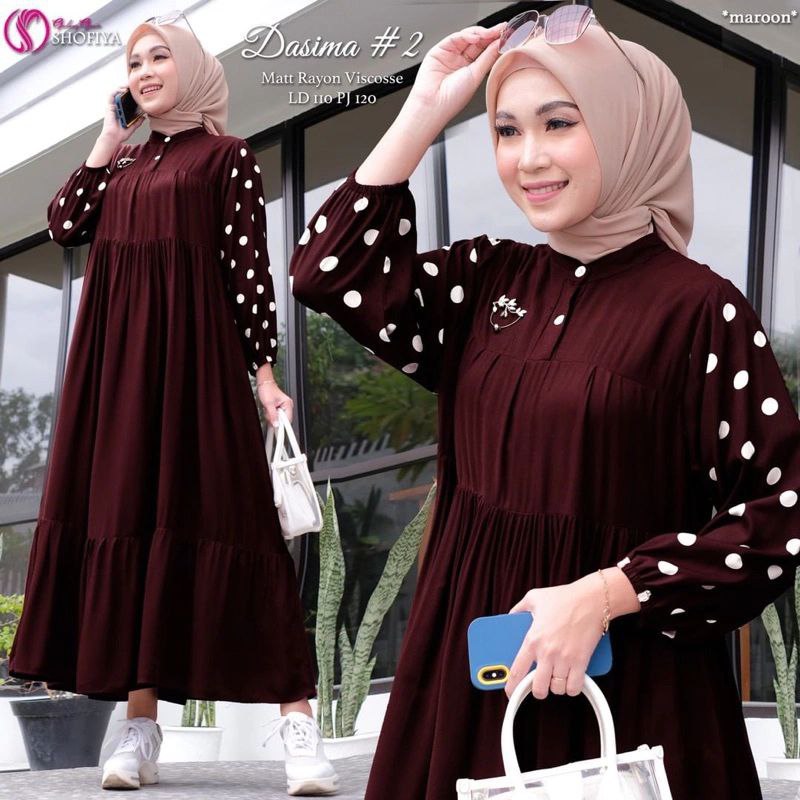 Gamis Wanita Remaja Motif Polkadot Busui Rayon Premium Kekinian
