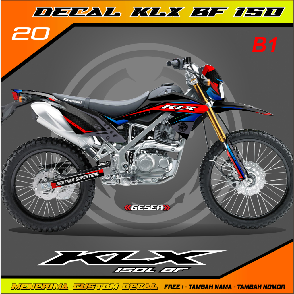 Stiker Decal Klx Bf Full Body Supermoto Merah Biru Hitam Terbaru