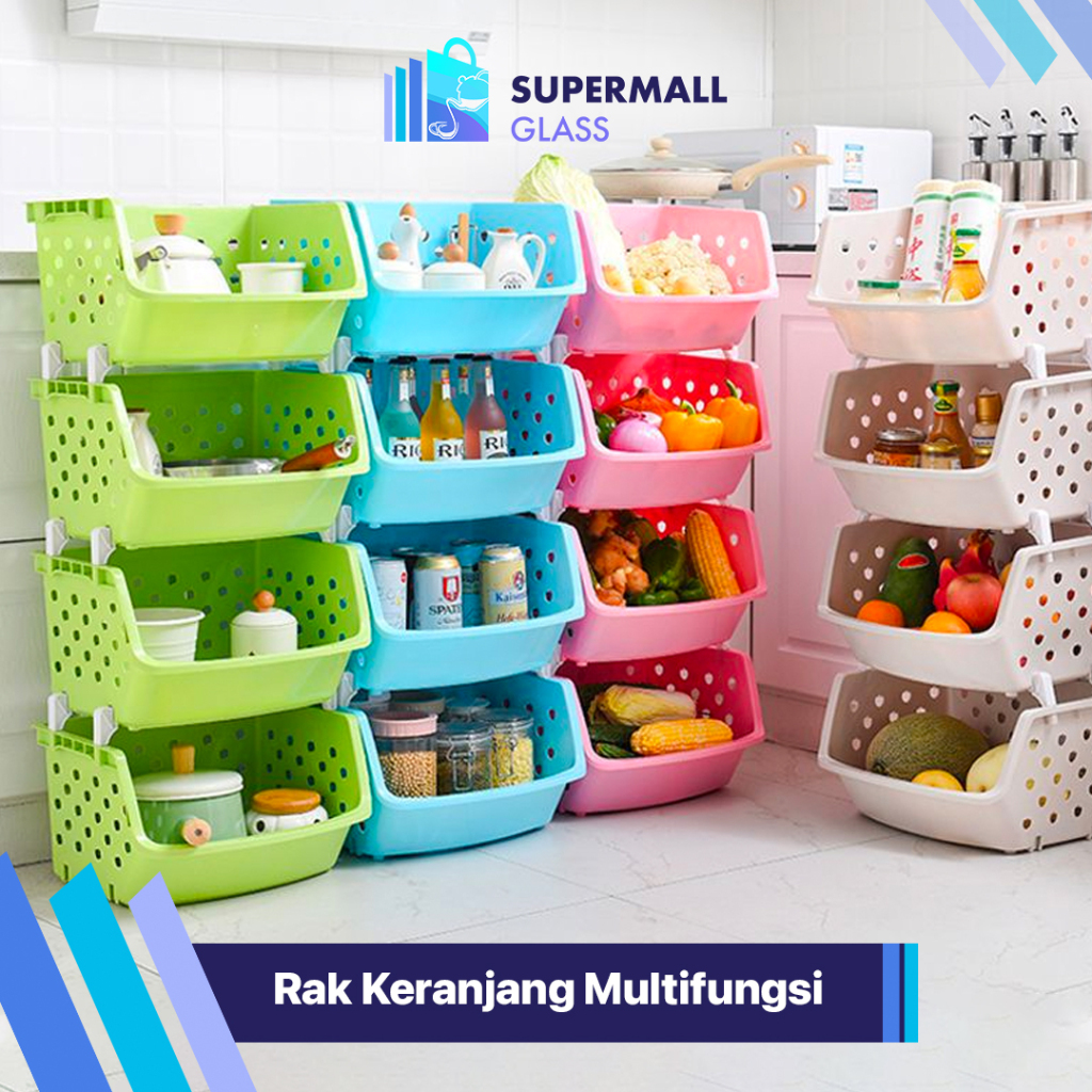 [Sg] Cod Keranjang Buah Susun Motif Apple Lemari Plastik Serbaguna Bayi Rak Perlengkapan Kamar