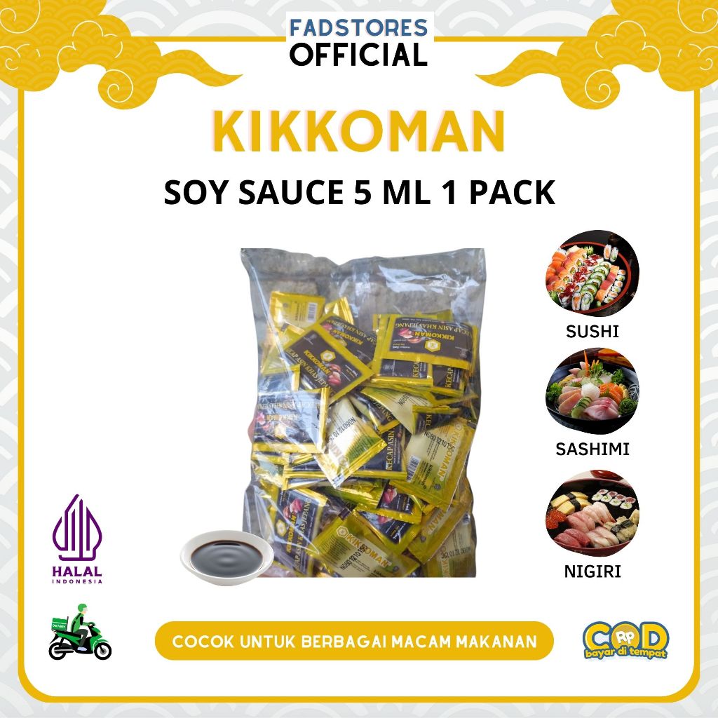 

Kikkoman Shoyu Sachet 1 Pack - Kikkoman Kecap Asin Jepang Sachet 5 ml (100pcs) - Kikkoman Soy Sauce Sachet - Shoyu Halal