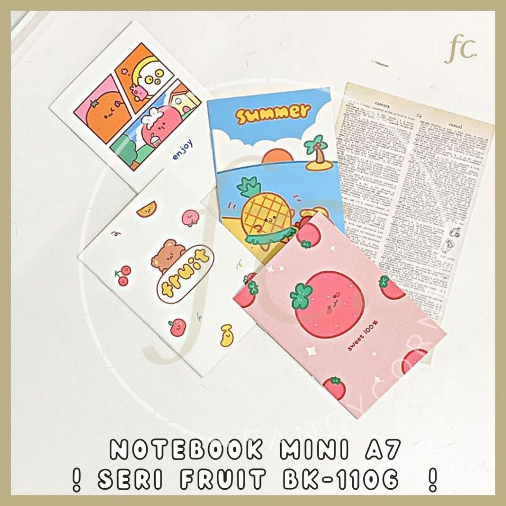 

Buku Catatan Line Notebook A7 Bergaris Mini Notes A7 Hangsu Summer Fruit Series Small Book Buah Orange Strawberry Teddy Bear GSHS-3770 BK-1106 Warna Warni Lucu Souvenir Anak Merchandise Bingkisan Hampers Harga Grosir Ready COD