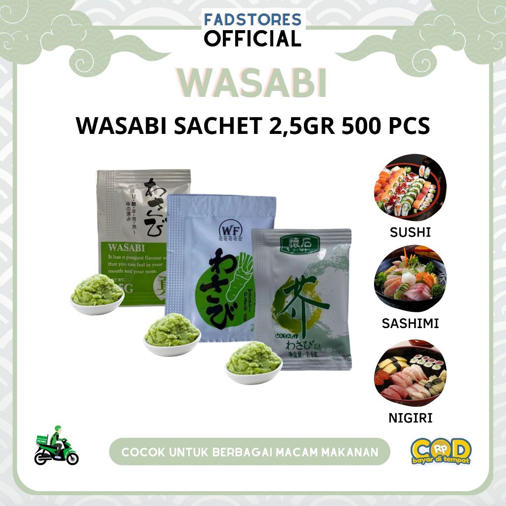 

Wasabi Paste Sachet 2.5 gr 500 pcs - Mazuma Wasabi Halal - Wasabi Sachet Kemasan Take Away