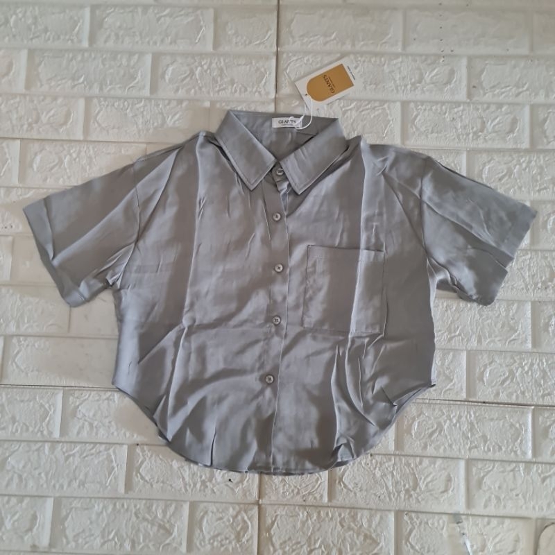 Kemeja wanita import Bangkok Giant basic bahan katun super premium-Grey