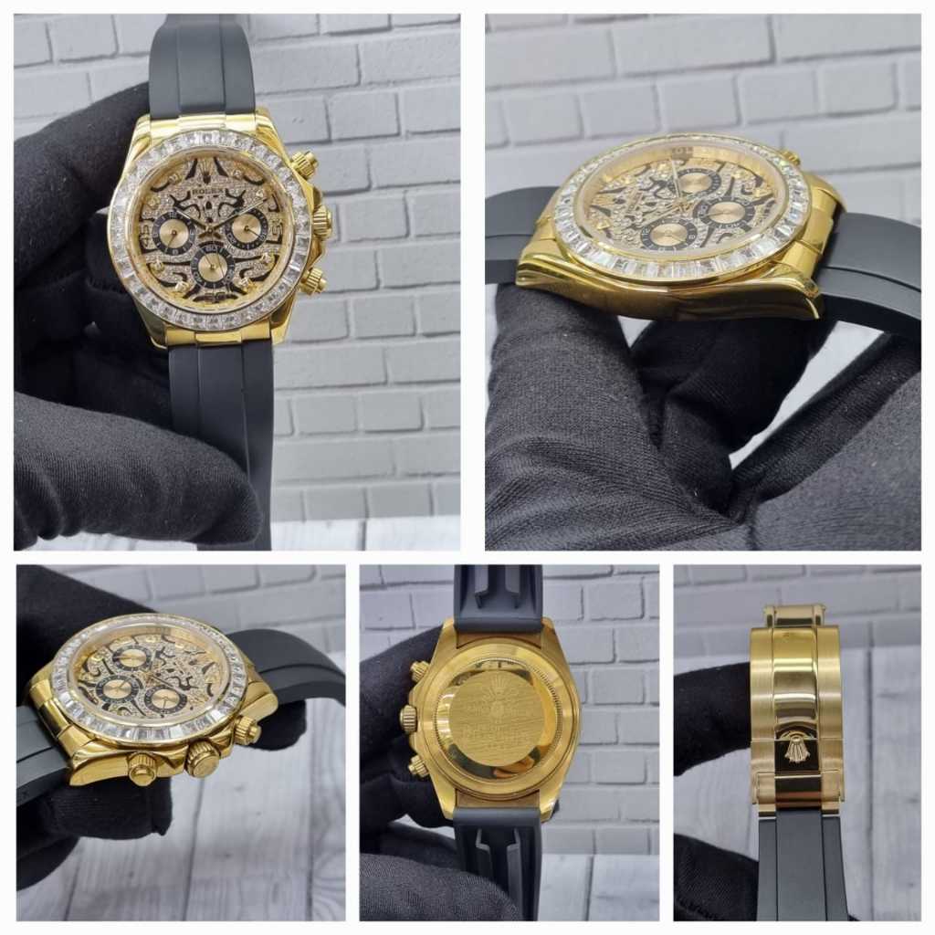 KERATON JAM TANGAN PRIA ROLEX  DAYTONA EYE OF THE TIGER GOLD SAPPHIRE GLASS AUTOMATIC JAPAN MOVEMENT