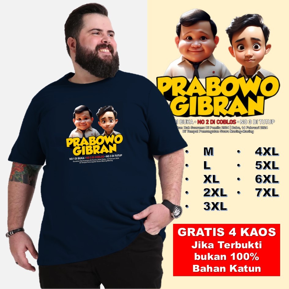 Kaos Pria Jumbo Prabowo Gibran Ukuran XXXL XXXXXL Oversize