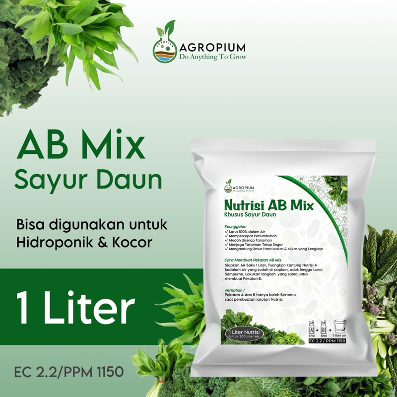 Nutrisi AB mix hidroponik sayur daun 1 liter - untuk 200 liter air