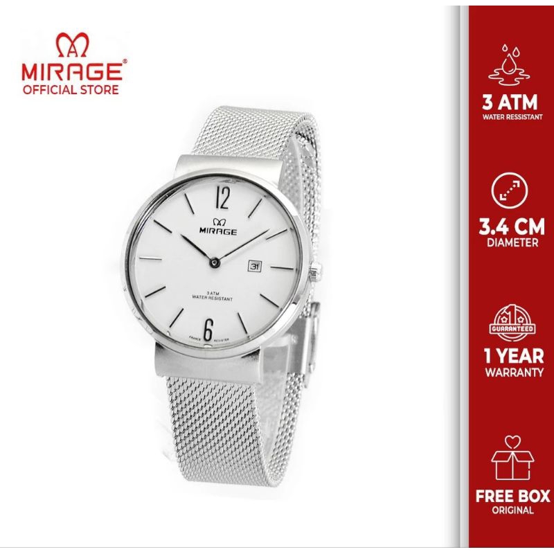 jam tangan mirage rante pasir silver original tahan air