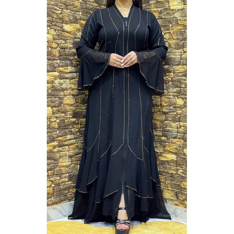 ABAYA ORIGINAL MESIR - Model baru full Zipper PESTA HITAM