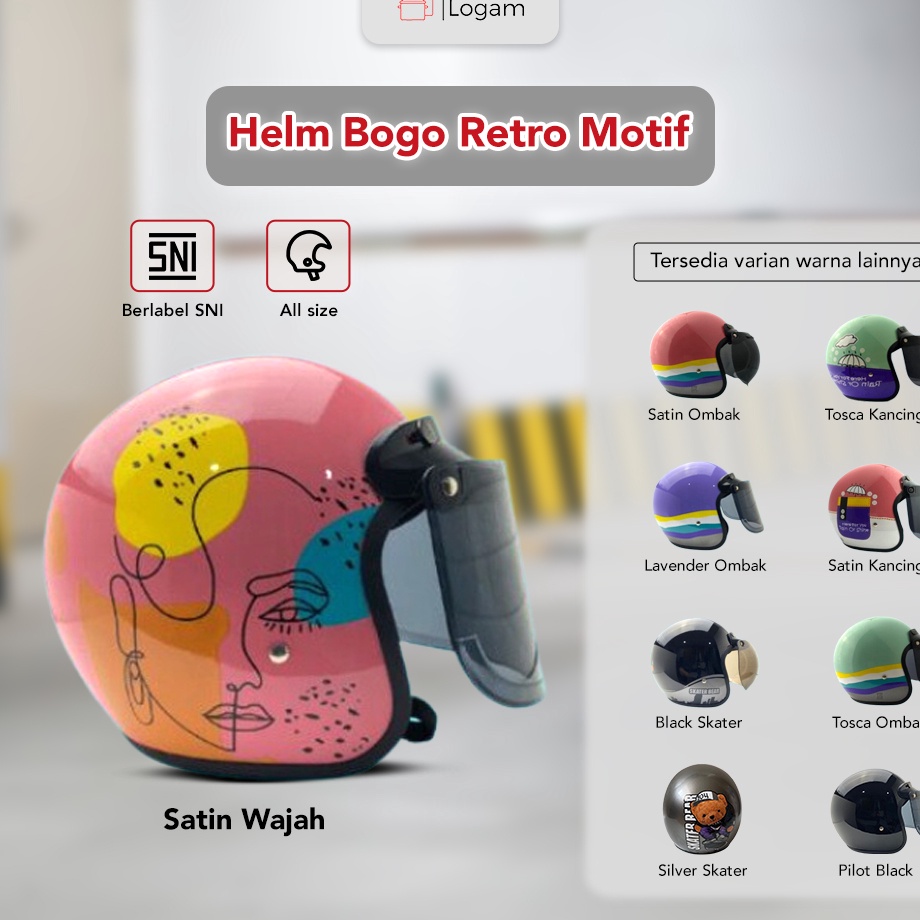 zT Helm Bogo Dewasa Motif Lucu Retro Classic Cepol Hijab Wanita Pria SNI Full Leher