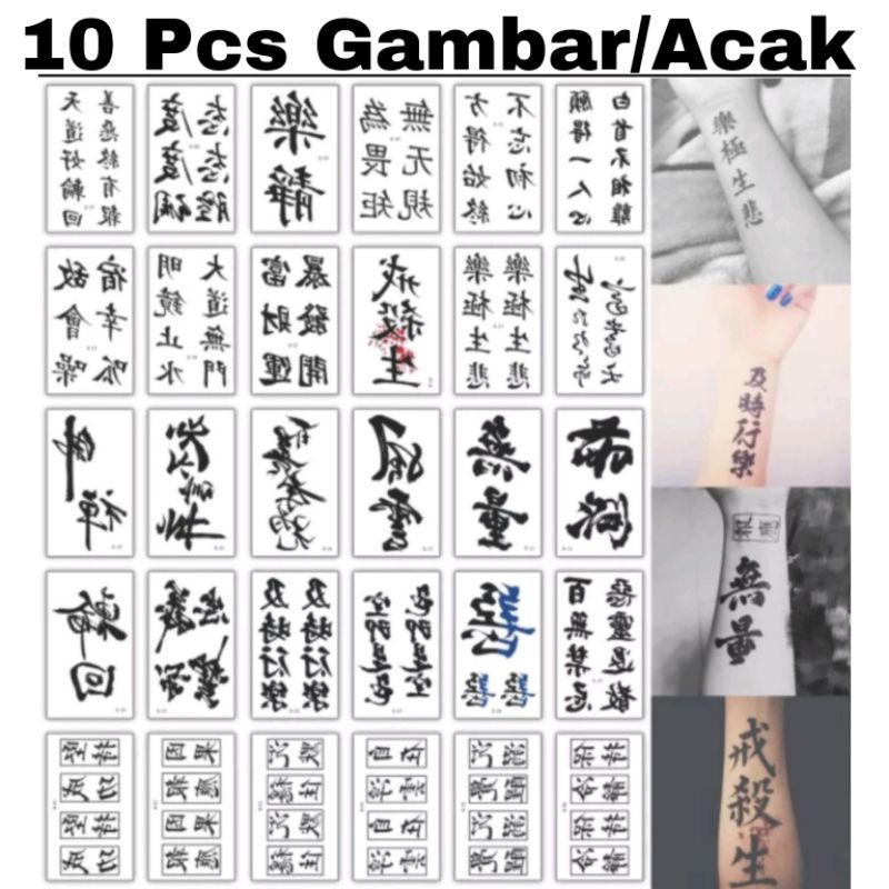 10 Lembar Tatto Temporary Tato Temporer Motif Tulisan Kanji Jepang Tahan Air Anti Air Sementara Tida