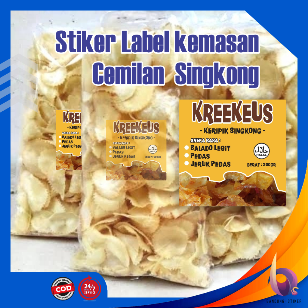 

Bandung Stiker Label Kemasan Jualan Produk Keripik Singkong Gratis Desain Free Cutting Bahan Sticker Chromo Vinyl Murah Ukuran Kertas A3