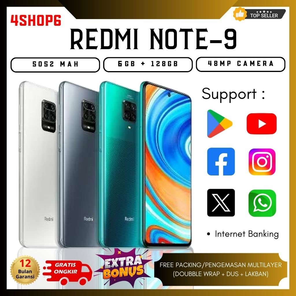 【BISA COD】 Redmi Note 9 RAM 6GB/128GB Smartphone HP Xiaomi 48MP Batterai 5020mAh