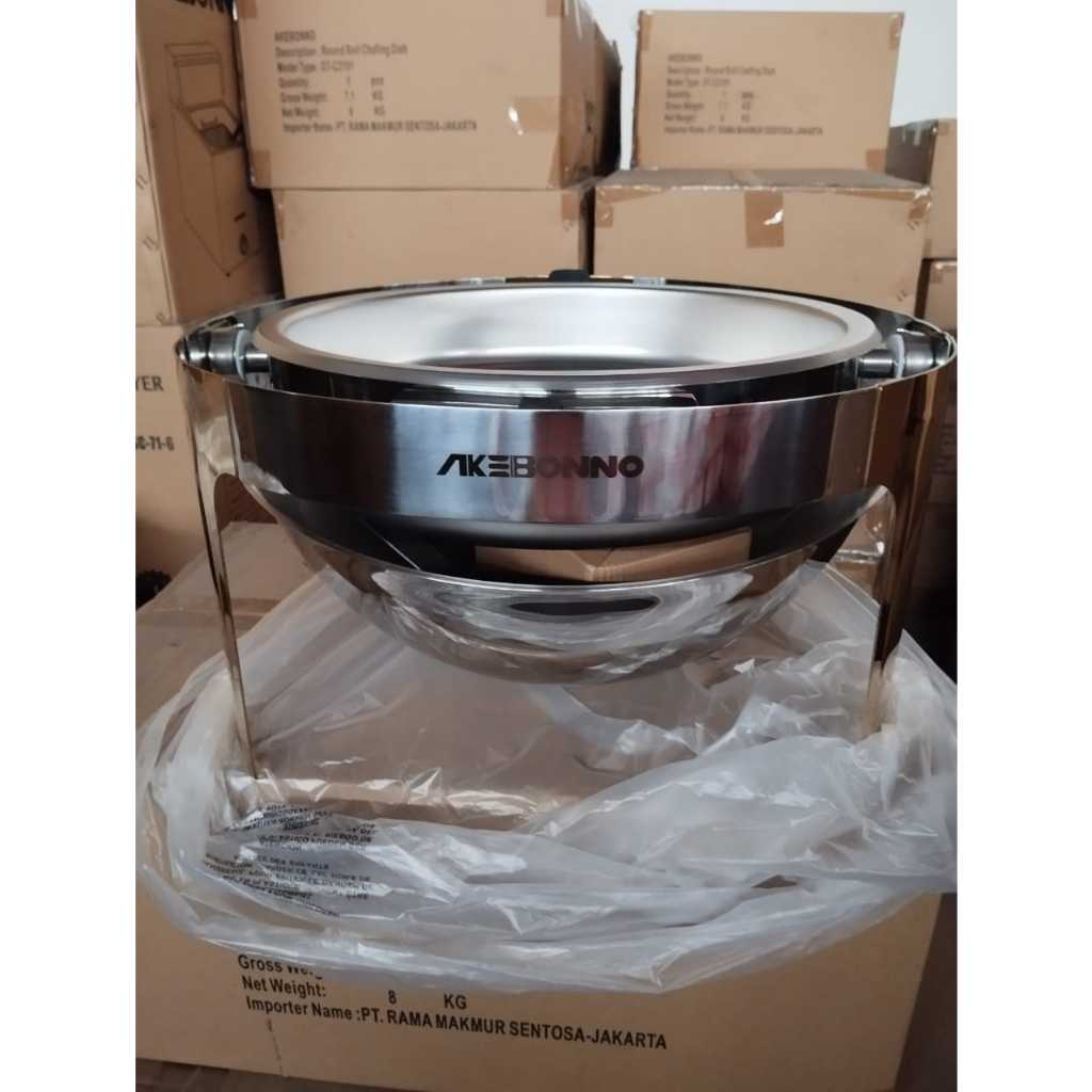 AKEBONNO -Chafing Dish Round Roll Gold/Tempat Penghangat Makan Prasmanan/Restoran Bulat Stainless