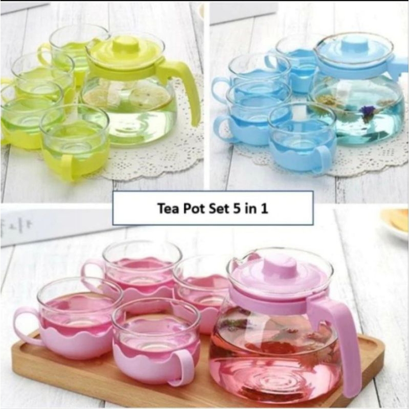 Tea Pot Kaca set warna/teko kaca/teko set