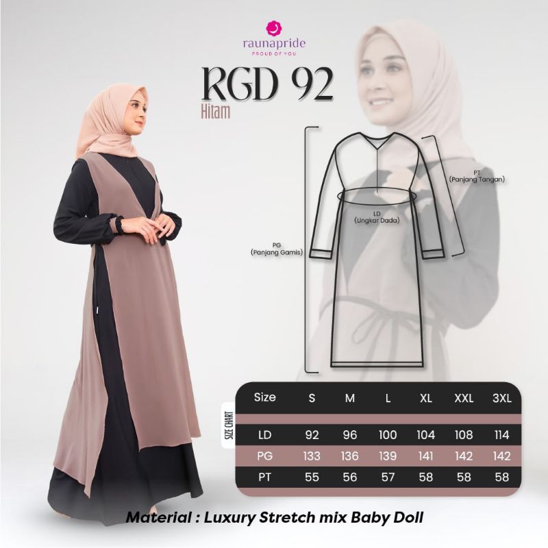 DRESS RAUNA RGD92 HITAM/GAMIS RAUNA RGD92/GAMIS TERBARU RAUNA
