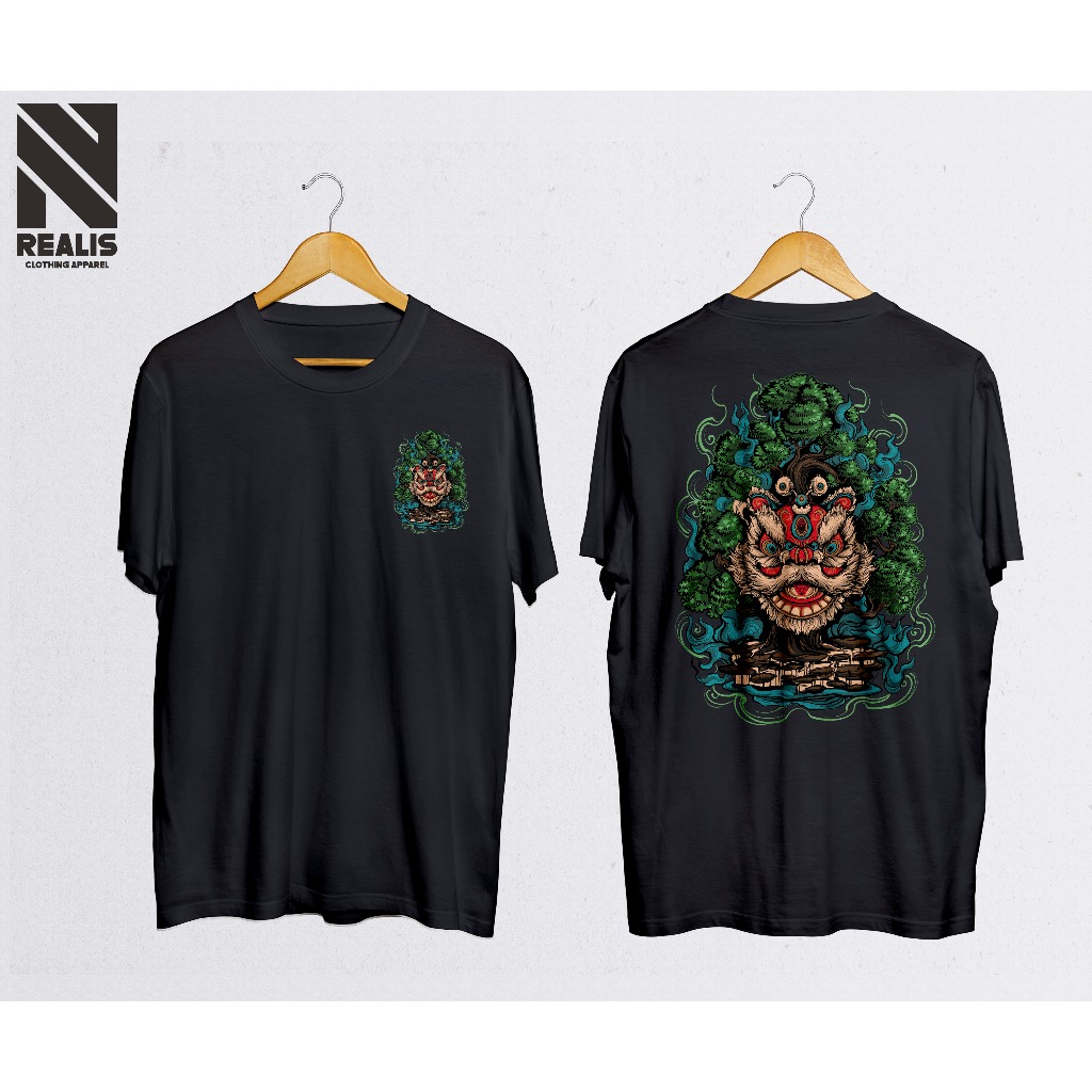Kaos Pria Bonsai X Barongsai - Hitam