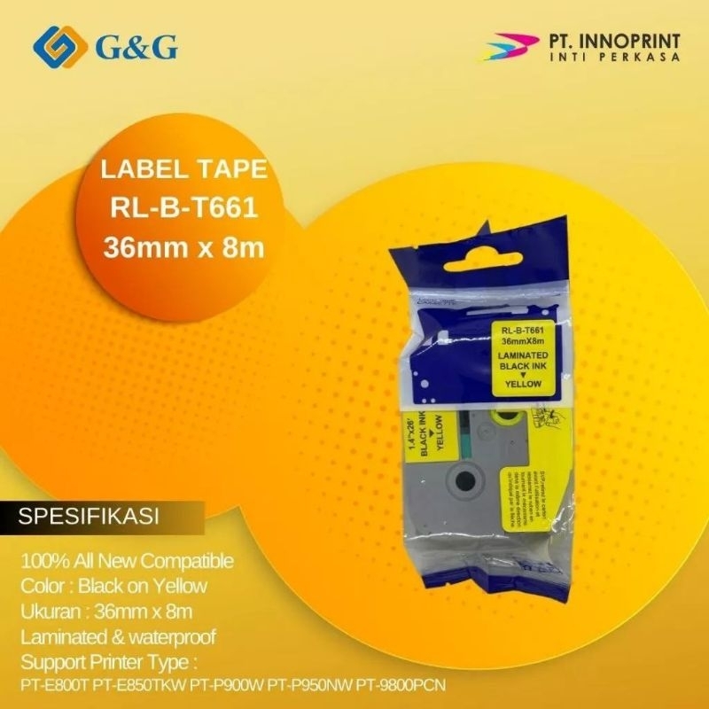 

Label tape G&G for Brother Label Tape TZE-661 36mm x 8m Black on Yellow TZE661