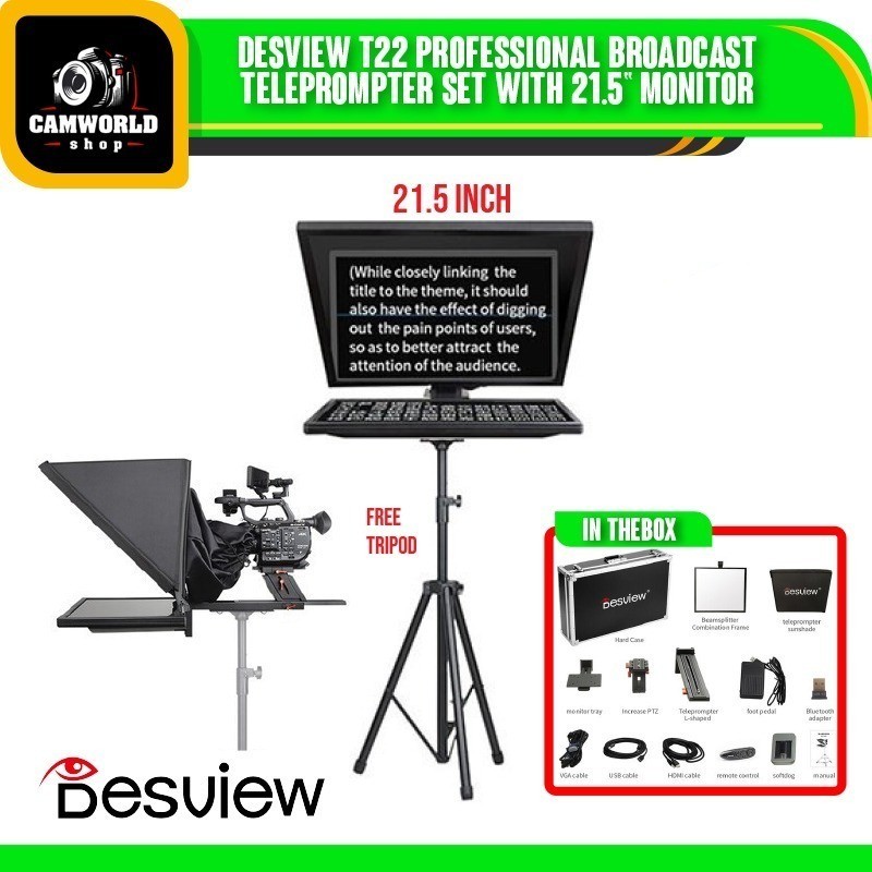 Desview T22 Professional Broadcast Teleprompter Set with 21.5" Monitor