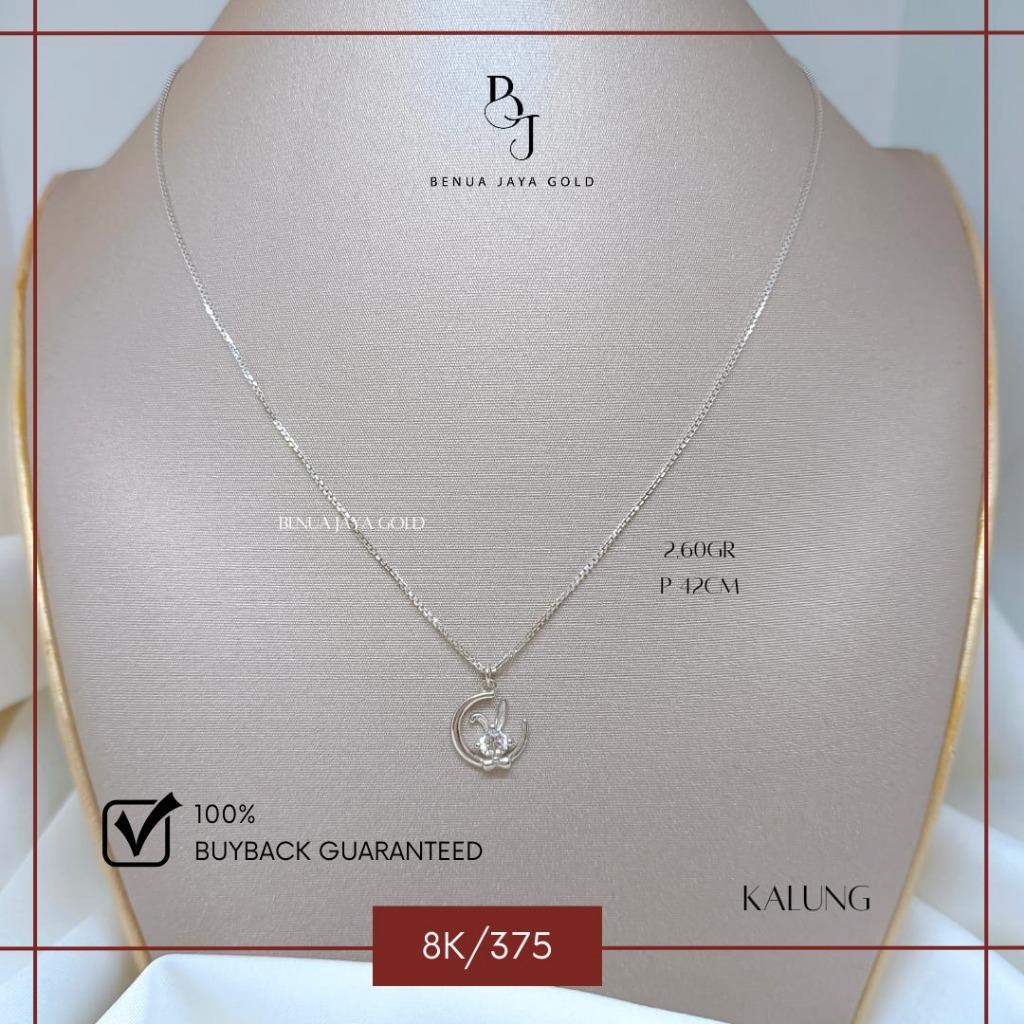 Kalung Italy Santa Koye Fashion Bulan Sabit Emas Putih 8K/375