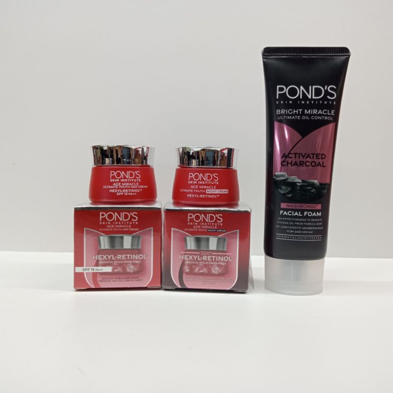 Paket cream Ponds Age miracle Day & Night krim + Facial foam 50 ml