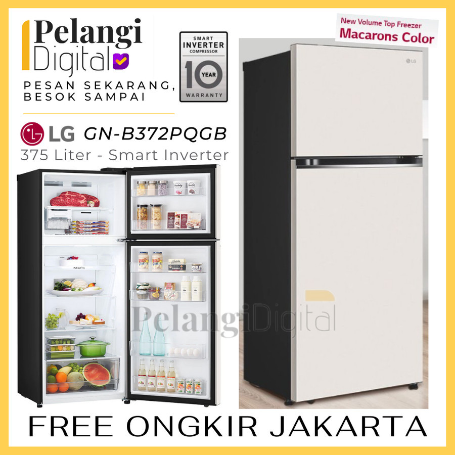 LG B372PQGB Kulkas 2 Pintu Putih Smart Inverter 375L Macaron