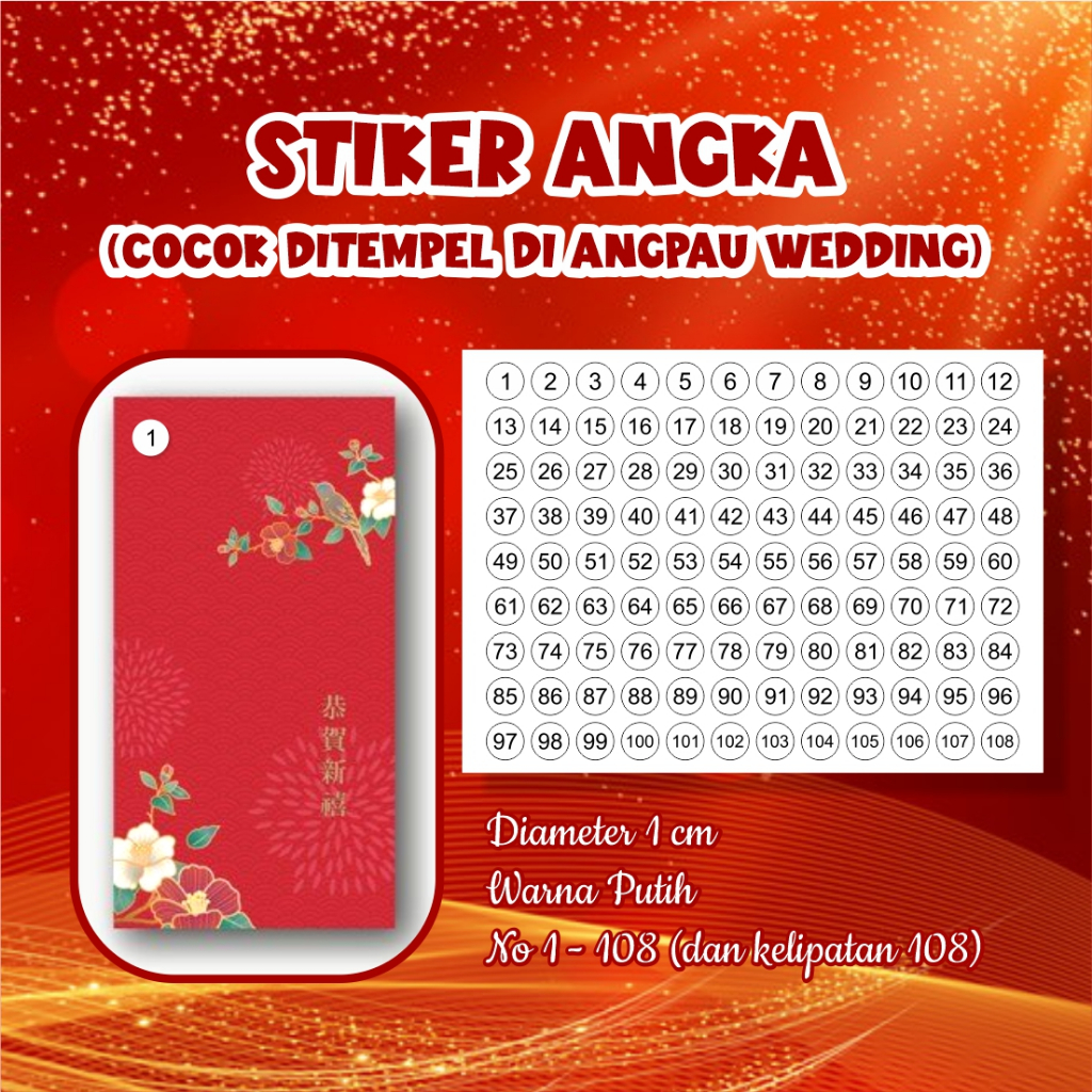 

Stiker Nomor Angka 1 s.d 108, Cocok Ditempel Di Angpau Wedding Nikahan Untuk Kode