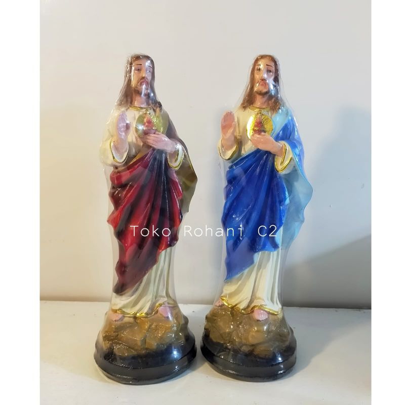 Patung Yesus Hati Kudus YHK 25cm RF Biru (0426) / Merah (4672) - Patung Yesus - Patung Yesus Hati Ku